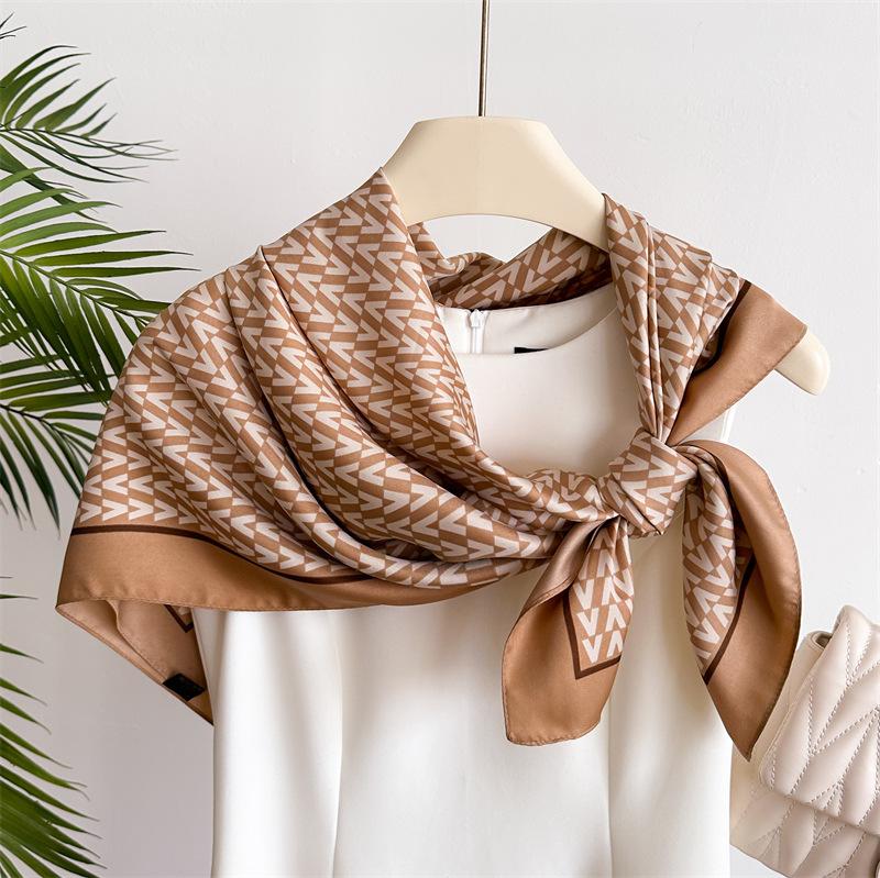 New Letter Diagonal Silk Pattern 91 Large Square Scarf Printed Imitation Silk Fashionable Versatile Shawl Outer Headscarf Scarf