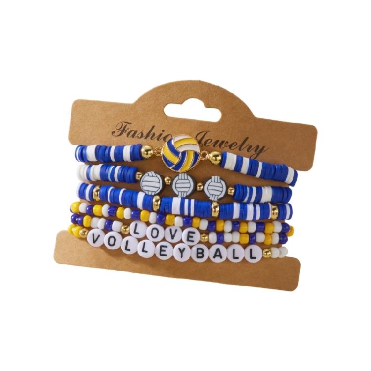 Fashionable Stretch Beaded Sports Bracelet Adjustable Wrist Bangle Soccer Softball Inspired Jewelry For Everyday