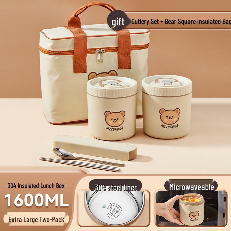 Stainless Steel Insulated Lunch Box & Soup Bowl - Microwave Safe Cartoon Bento for Office Workers