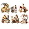 Exquisite Desktop Figurine Decor Wooden Reading Girl Figurine, Stable Pastoral Style Statue Decorative for Desk Decor, Artistic Healing Ornament,