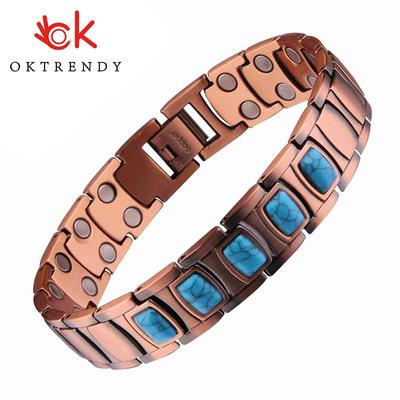 Health Magnet Therapy Bracelet Women Turquoise Nature Stone Copper Bracelet