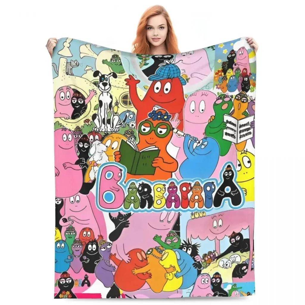 Barbapapa Coral Fleece Plush Throw Blanket Cute Cartoon Blankets for Sofa Travel Lightweight Bedding Throws