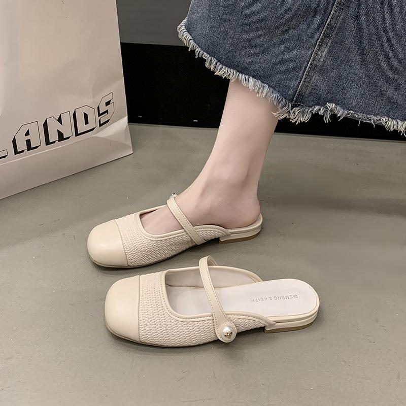 Women's French Retro Flat Sandals Retro Style Baotou Anti-Odor Premium Quality Anti-slip Sandals Hundred Outdoor Wearable