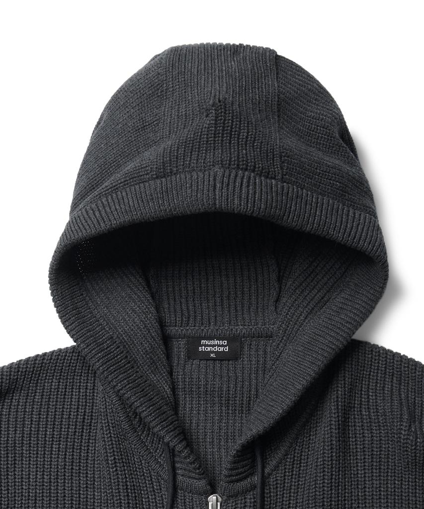 MUSINSA STANDARD Ribbed Knit Hooded Zip-Up [Medium Gray]