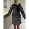 Elegant Women's Sequin Round Neck Patchwork Mesh Long Sleeve Short Skirt Dress