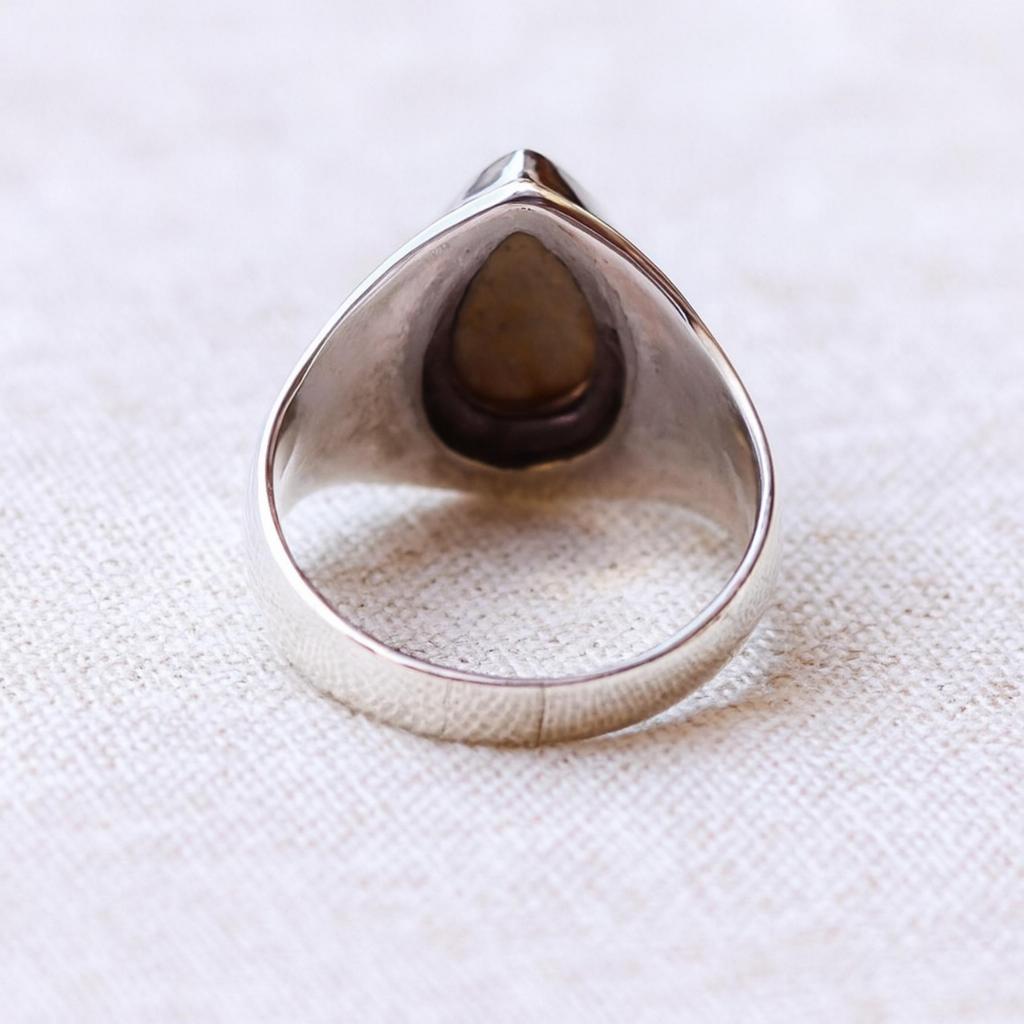 Pear Labradorite Signet Ring, 925 Solid Sterling Silver, Handmade Unisex Bohemian Jewelry