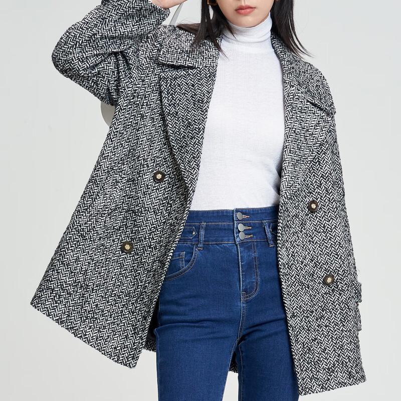 She Tu Women's Mid-Length Double-Breasted Wool Blend Coat