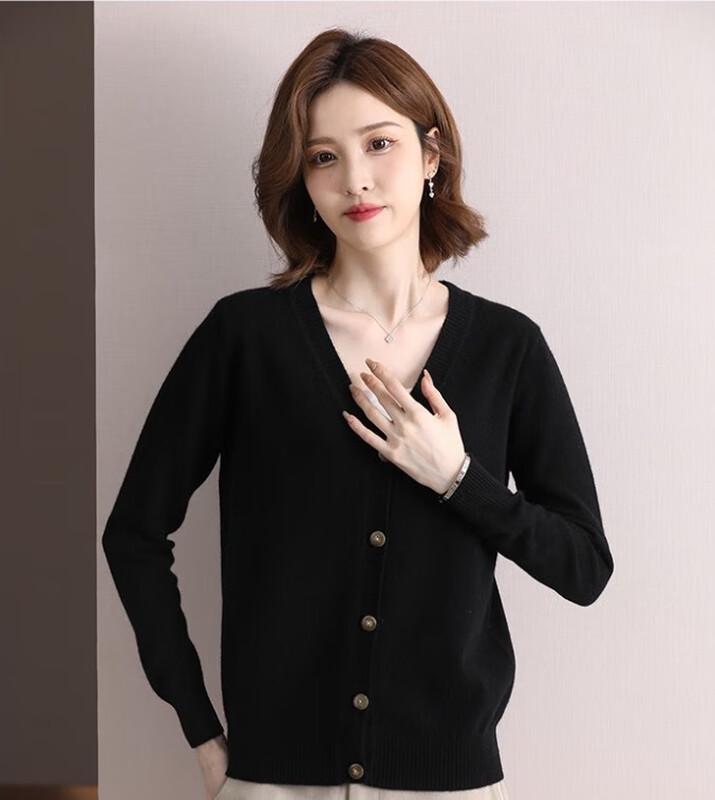 Hengyuanxiang Women's Fine Wool V-Neck Cardigan Sweater