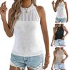 Women Tops Slim Fit Solid Color Summer Blouse Round Neck Sleeveless Hollow Design Soft Stretchy Knitting Tops Casual Wear