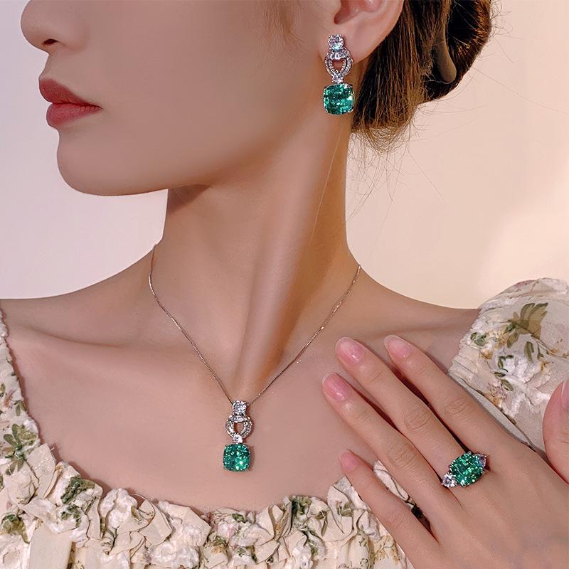 Jewelry Copper Bottom Gold-Plated Simulation Bird'S Nest Chepala Green Retro Temperament Set Main 12 * 12
