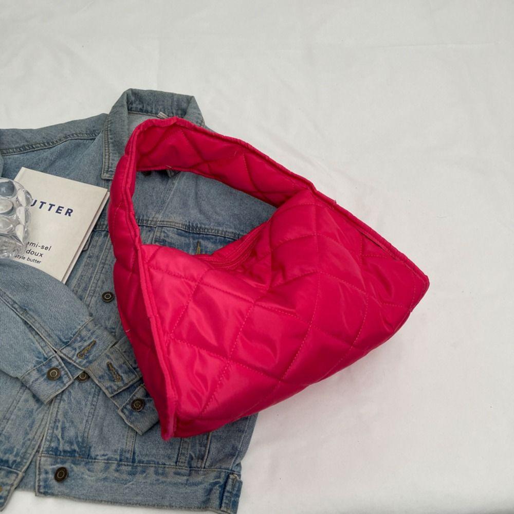 Simple Cloth Shoulder Bags Large Capacity Rhomboid Plaid Quilted Tote Bags Underarm Bags Women Girls