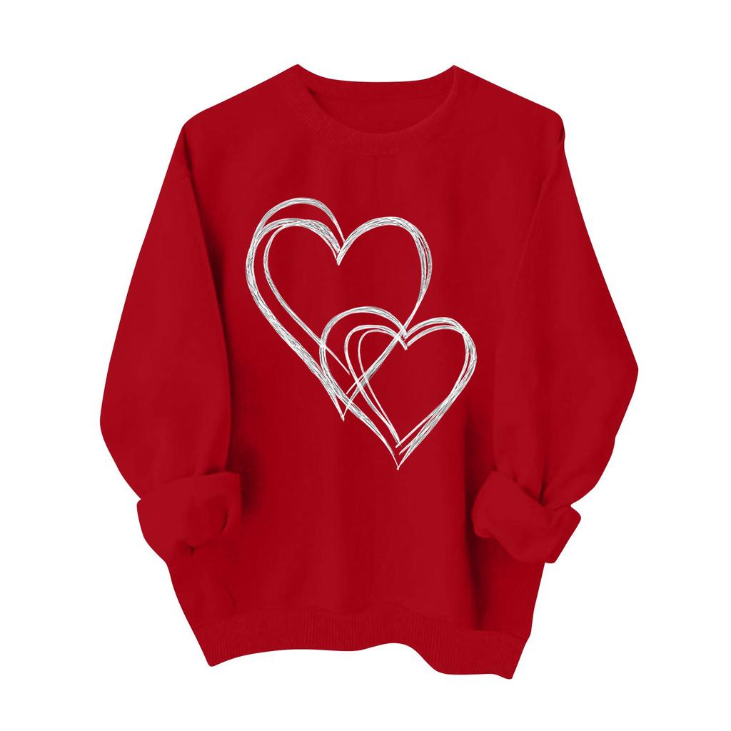 Sudadera informal a la moda para mujer, manga larga, estampado de corazón para San Valentín