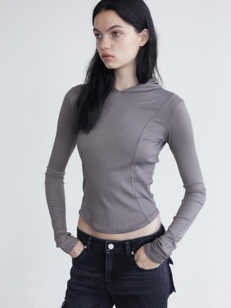 Holpeipeo Tight Ribbed Hoodie - Gray