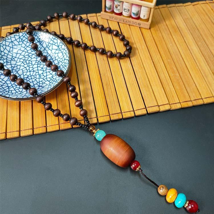 New retro ethnic style safety buckle sweater chain cotton and linen clothing accessories long necklace women