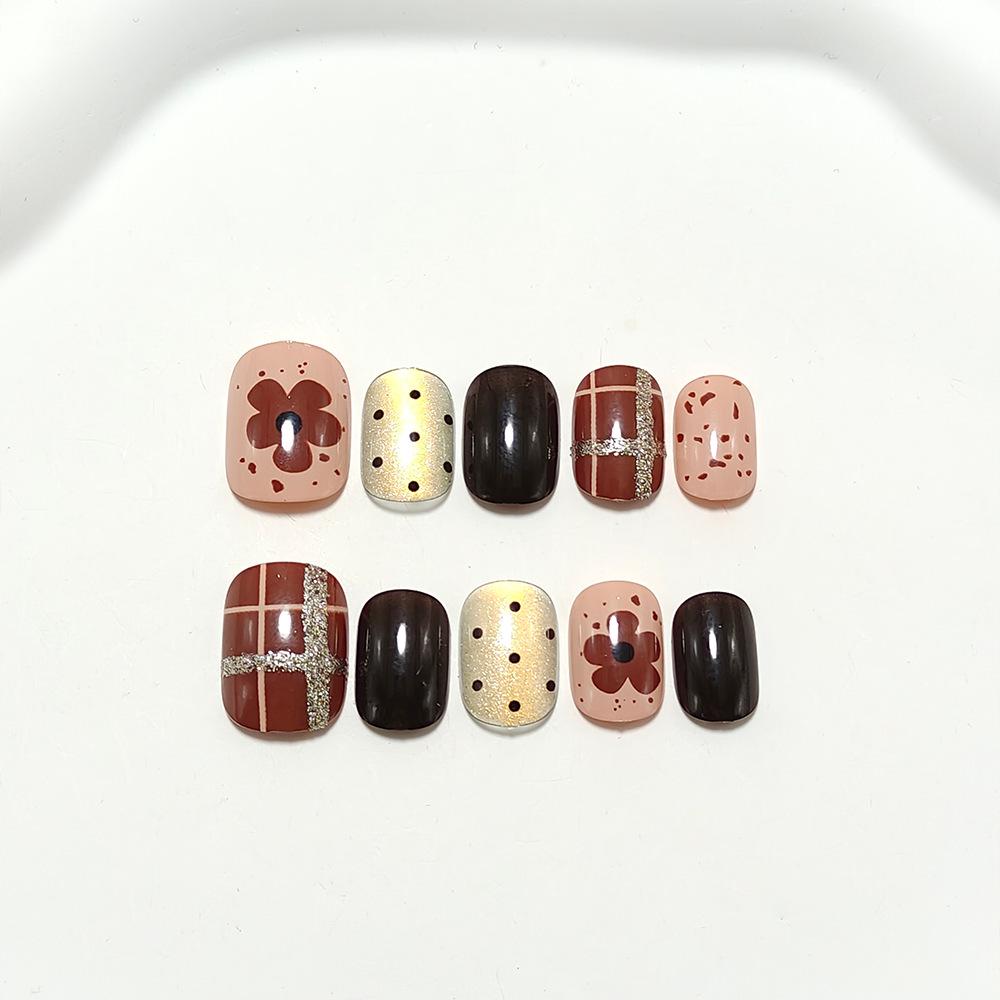 Dark Chocolate Mocha Caramel Nail Art Stickers - Short Style, Autumn/Winter, Whitening, Gentle, Handmade Wearable Nails. Extra Small