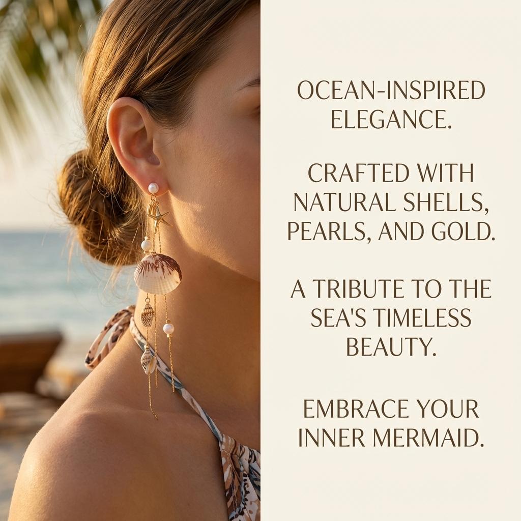 Boho Seashell Starfish Conch Imitation Pearl Dangle Earrings for Women Long Gold Color Tassel Mermaid Ocean Beach Summer Jewelry