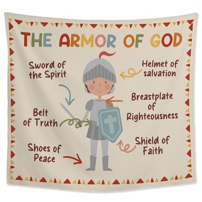 God Armor Cartoon Tapestry, Christian Bible Enlightenment Wall Hanging, Children's Bedroom Baby Room Decor
