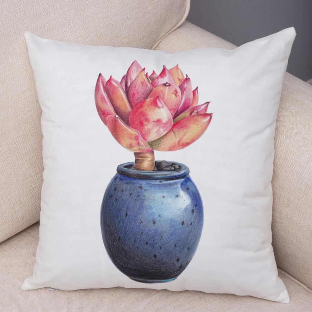 Cartoon Plant Cushion Cover Bedroom Living Room Car Sofa Pillowcase Watercolor Juicy Pillowcase Ornament