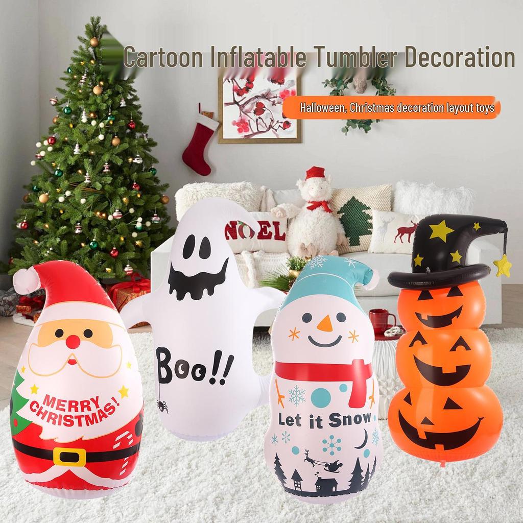 Halloween Christmas Inflatable Pumpkin Ghost Tumbler for Bar or Kindergarten Decor with Balloons