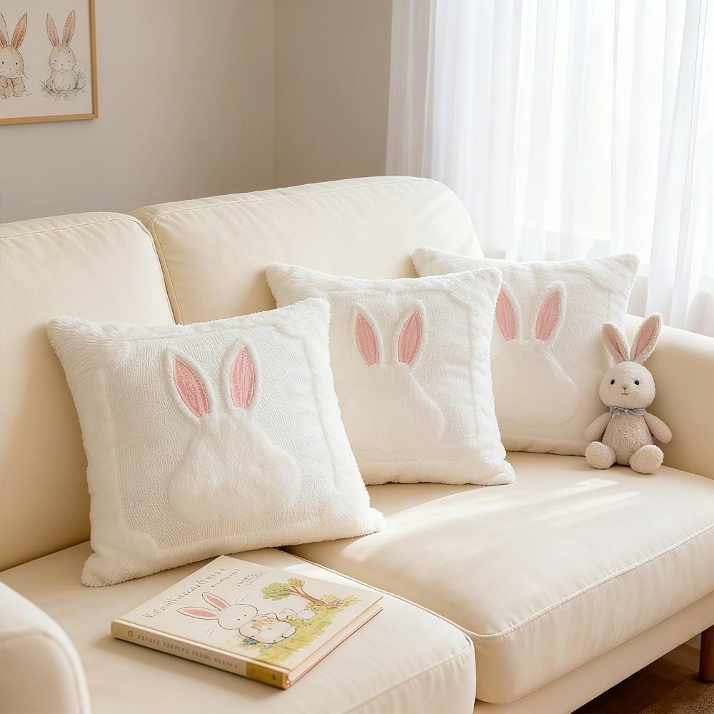 Cartoon Easter Bunny Pillow Cover Soft Rabbit Pattern Pillowcase Throw Pillow Cover  Easter Party
