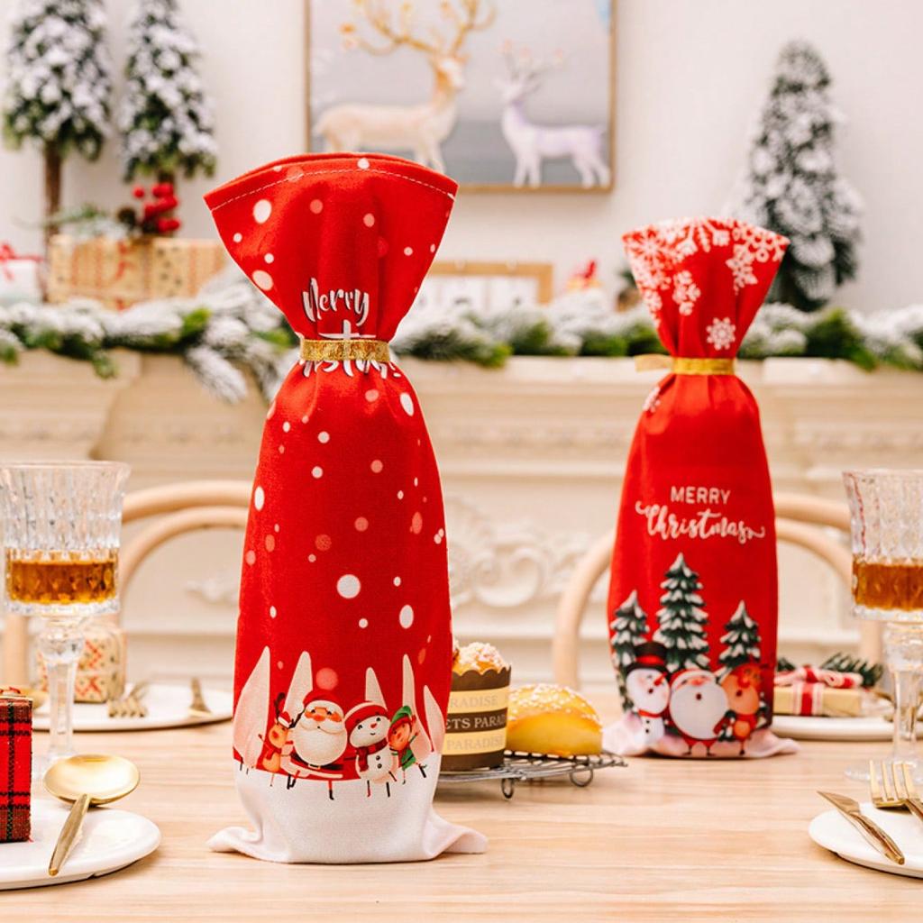Christmas Elderly Red Wine Bottle Set Holiday Table Decoration for Restaurant Printed Wine Set