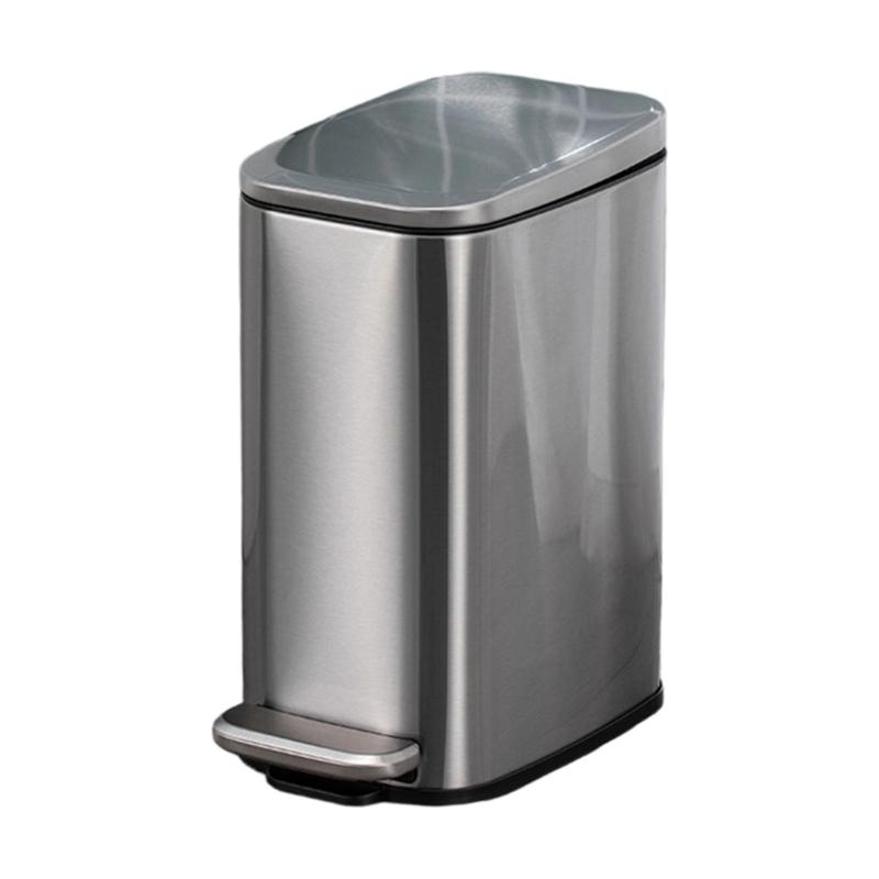 Stainless Steel Rectangular Trash Can 6L Bathroom Waste Bin with Odor Control Seal Lid Slip Resistant Base Home Supply