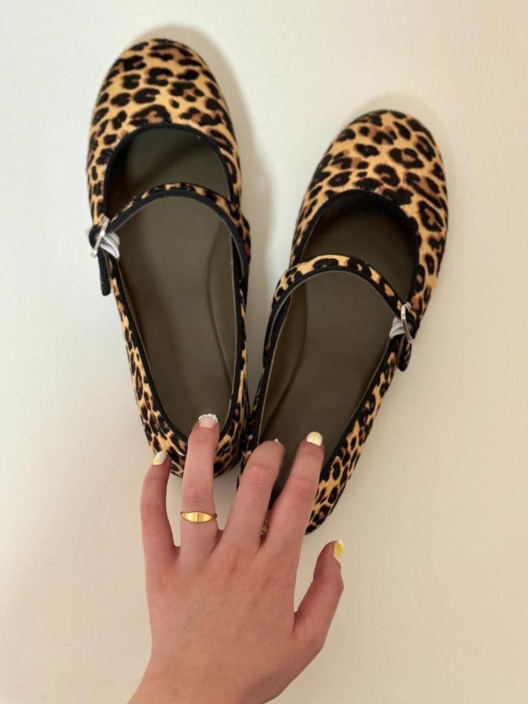 Inner heightening version~ Leather platform leopard print Mary Jane single shoes women's autumn thick heel ballet shoes one-word buckle wedge heel lad