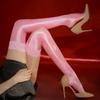 8 Lace Patchwork Pink Stockings Women Oil Shiny Satin Shaping Leg Hosiery High Elastic Anti-hook Over Knee Silicone Stockings