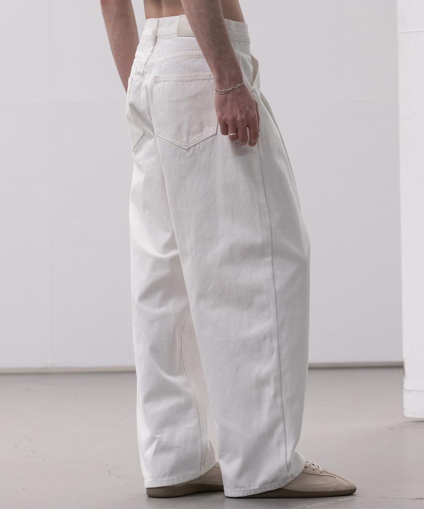 Dekkoloso Washed Cotton One-Pleat Wide Pants [White]
