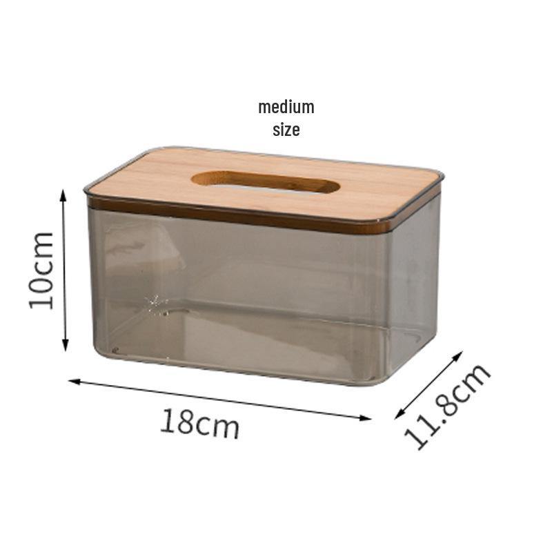 Nordic PET Transparent Tissue Box with Bamboo Lid - Creative Living Room Napkin Holder
