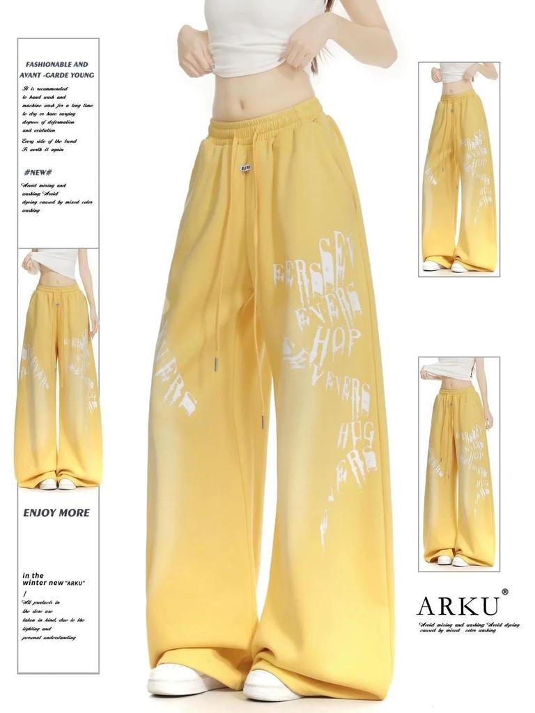Women's Retro Gradient Letter Print Wide-Leg Jazz Sweatpants