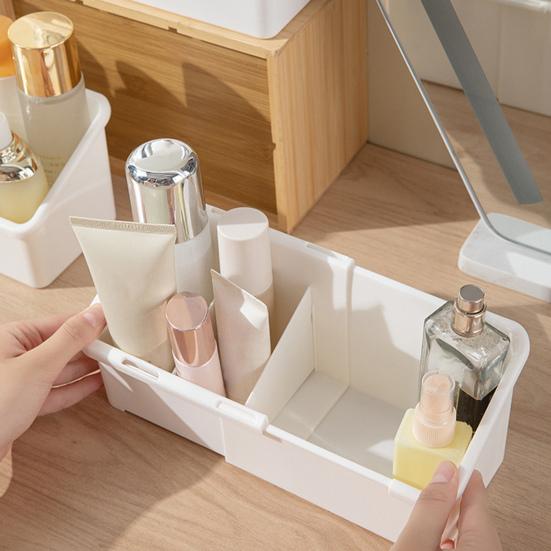 Yousheng Cosmetic Storage Box for Mirror Cabinet Adjustable Cosmetic Organizer with 3 Compartments Slim Expandable Makeup Brush Holder for Vanity Desk