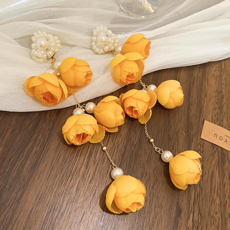 Silver Needle Heart Resin Flower Mesh Earrings: Luxurious, Sweet, Fresh, and Elegant Mori-Style Women's Jewelry