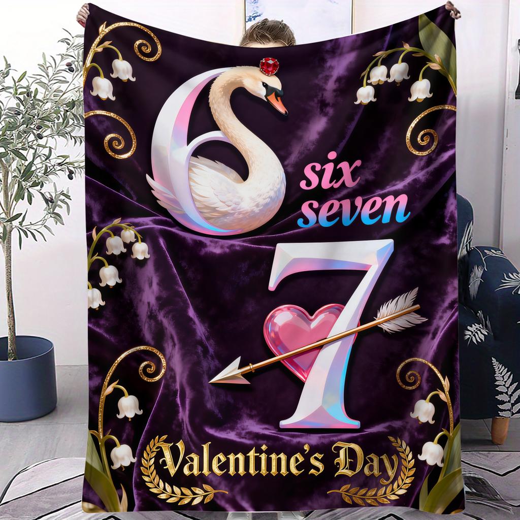 Number 67 Element Romantic Design Printed Flannel Blanket for Home Travel Soft Warm and Cozy Blanket Cozy Valentines Day Gift