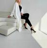 Women's White Long Knitted Over-the-Knee Cardigan - Imitation Mink Velvet