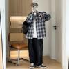 Men's Oversized Black and White Plaid Long-Sleeve Shirt - Trendy Casual for Spring and Autumn