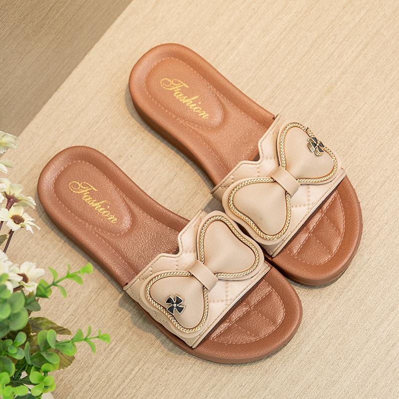 Damen Frühling Schleife Einfarbig Weich Keilabsatz Outdoor Hausschuhe Sommer Lässig Dick Flacher Boden Anti-Rutsch Strand Sandalen Schuhe 36-41