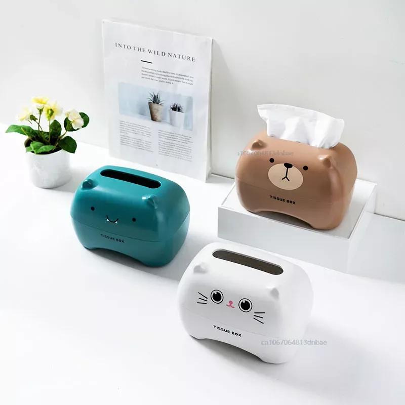 Cartoon Tissue Box Cute Little Bear and Kitten Design Creative Portable Lightweight Dining Table Storage Box Tissue Paper Box