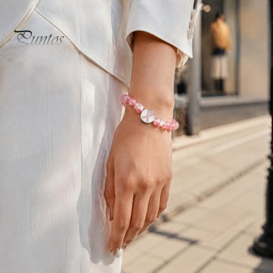 Delicate Beaded Jewelry for Charity Breast Cancer Awareness Bracelets, Ribbon Charm Beads Stretchable Bead Bracelet Daily Wear Elastic Bracelet,
