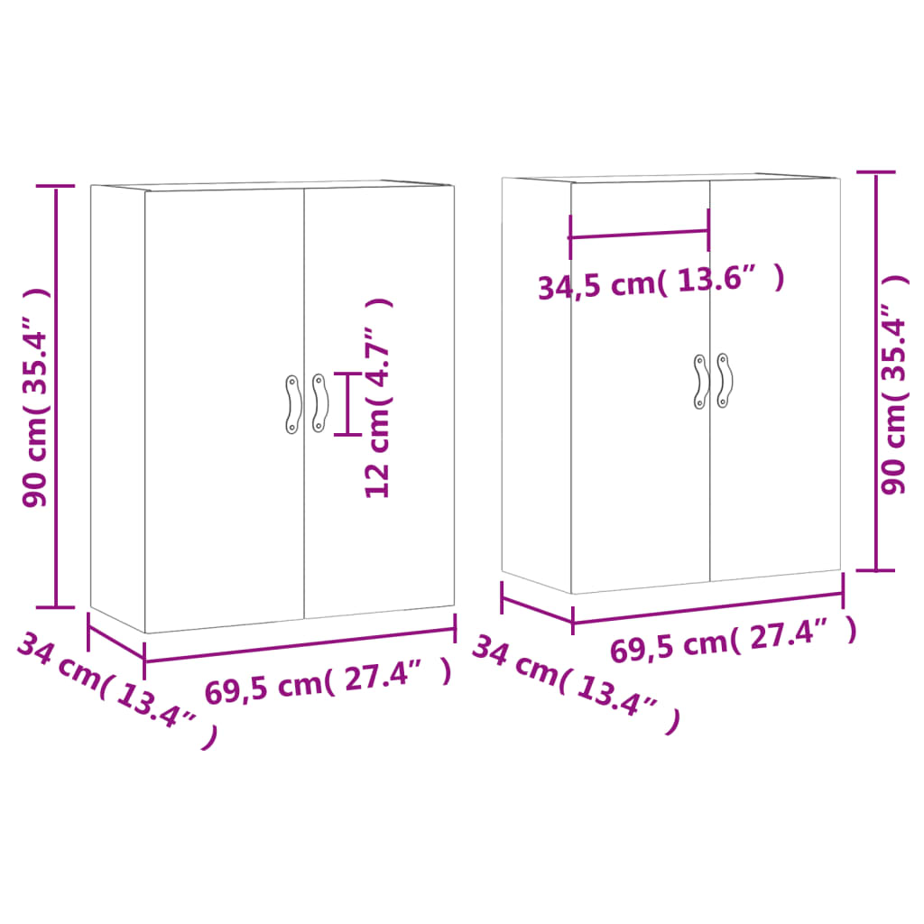 Wall Cabinets 2 pcs. White 69.5 x 34 x 90 cm