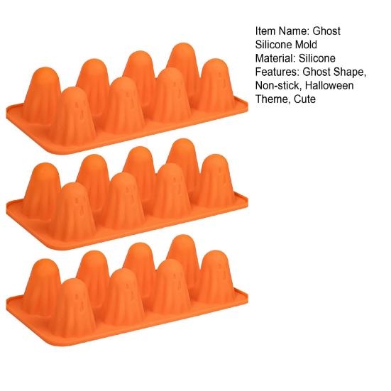Spøkelse Silikonform Non-Stick 3D Sjokoladeformer 8-Hulrom Halloween Bakeform for Gelé Godteri Pudding Iskrem Gummibjørn Kritt Resin