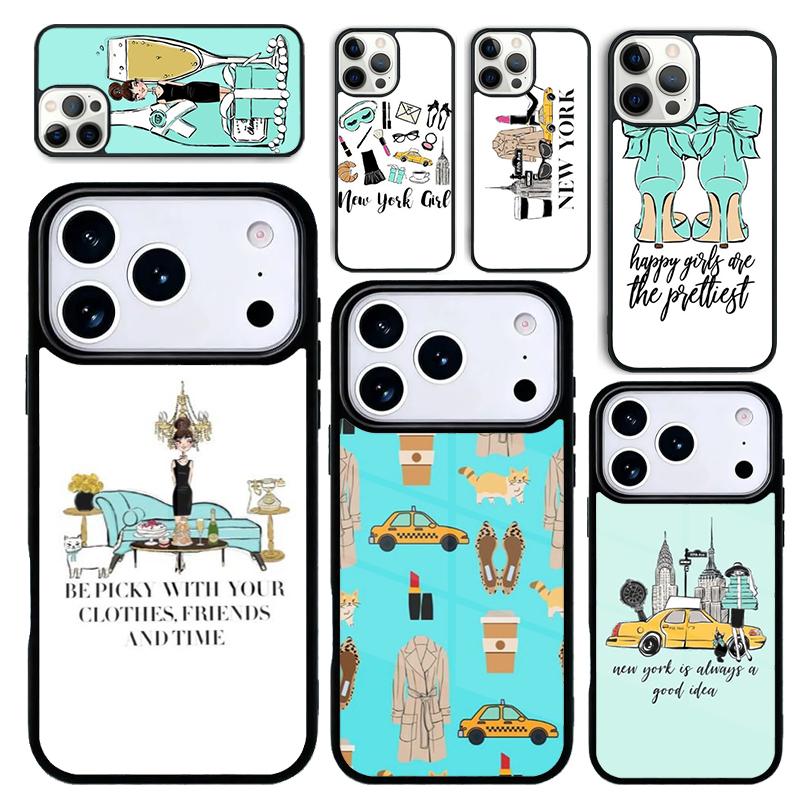 Capa Case for iPhone 17 Air 16 Pro Max 15 Plus 11 13 Mini 14 12 Back Phone Cover New York Lady Girl