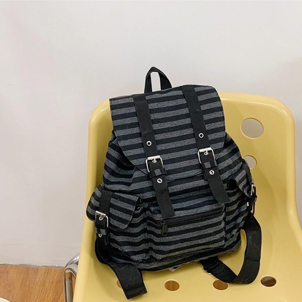 Y2K Students Schoolbag Korean Style Hiking Camping Bag Retro Striped Backpack Girl