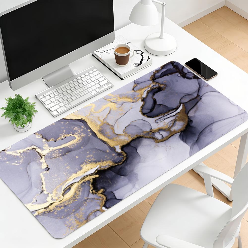 Marble Gold Foil Liquid Large Desk Mat Non Slip Rubber Gaming Mouse Pad Stitched Edge Aesthetic Office Laptop Desktop Decor
