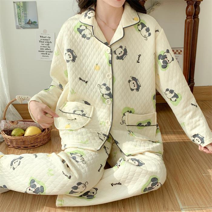 Damen Cartoon Baumwollpyjama Set - Warm und stilvoll für Herbst/Winter