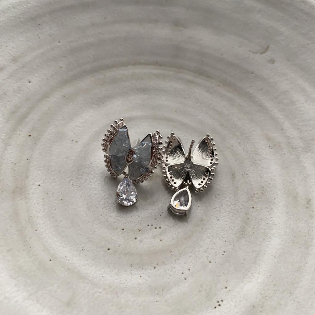 Smart Butterfly Shape Fashionable Zircon Double Love Earrings Design Sense Sweet Earrings Super Flash Fashion Versatile