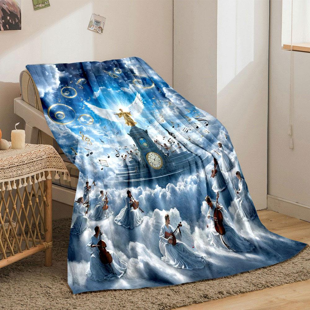 Angelic Music Clouds Blanket Printed Blanket for Living Room Bed Couch Lunch Break Soft Cozy Blanket for Friend's Festival Gift