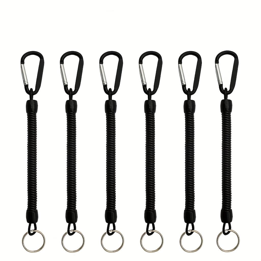 Schwarzer Spiralfeder-Schlüsselanhänger mit einziehbarer Handschlaufe, ausziehbar von 21,49 cm auf 119,38 cm, mit eingebautem Stahldraht, trägt bis zu 6,8 kg.