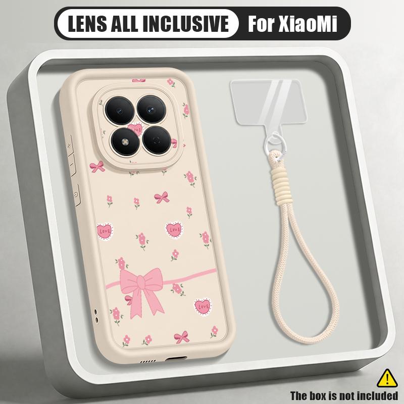 Colorful Bowknots Print Lanyard Case For Xiaomi 14T 13T Pro Redmi Note 15 Pro 4G 14 13 Pro+ 5G Shockproof Bumper Soft Cover