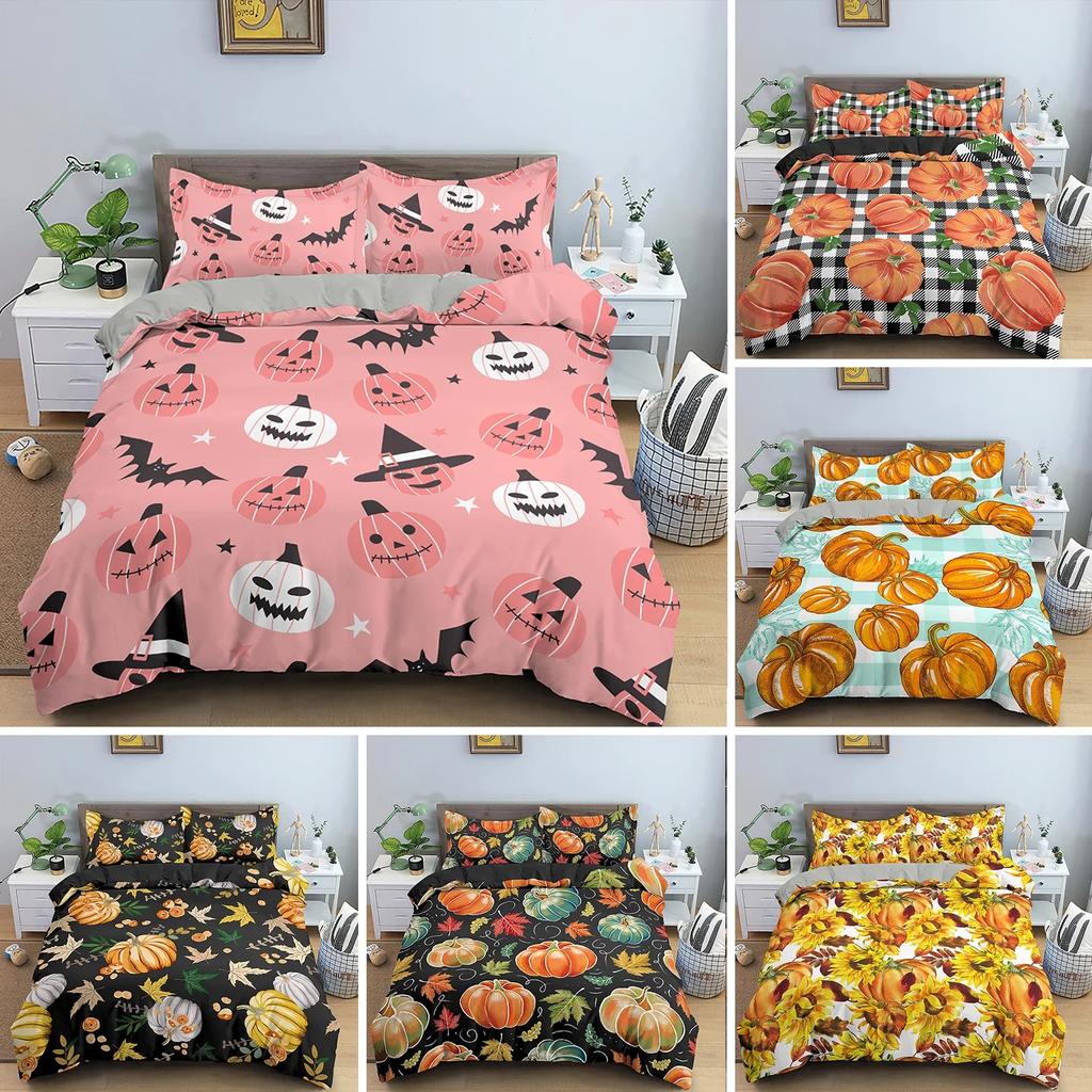 Pumpkin Bedding Set Halloween Decor Duvet Cover Set Bed Set Duvet Cover with 1/2 Pillowcase Comforter Bedding Sets Twin Queen